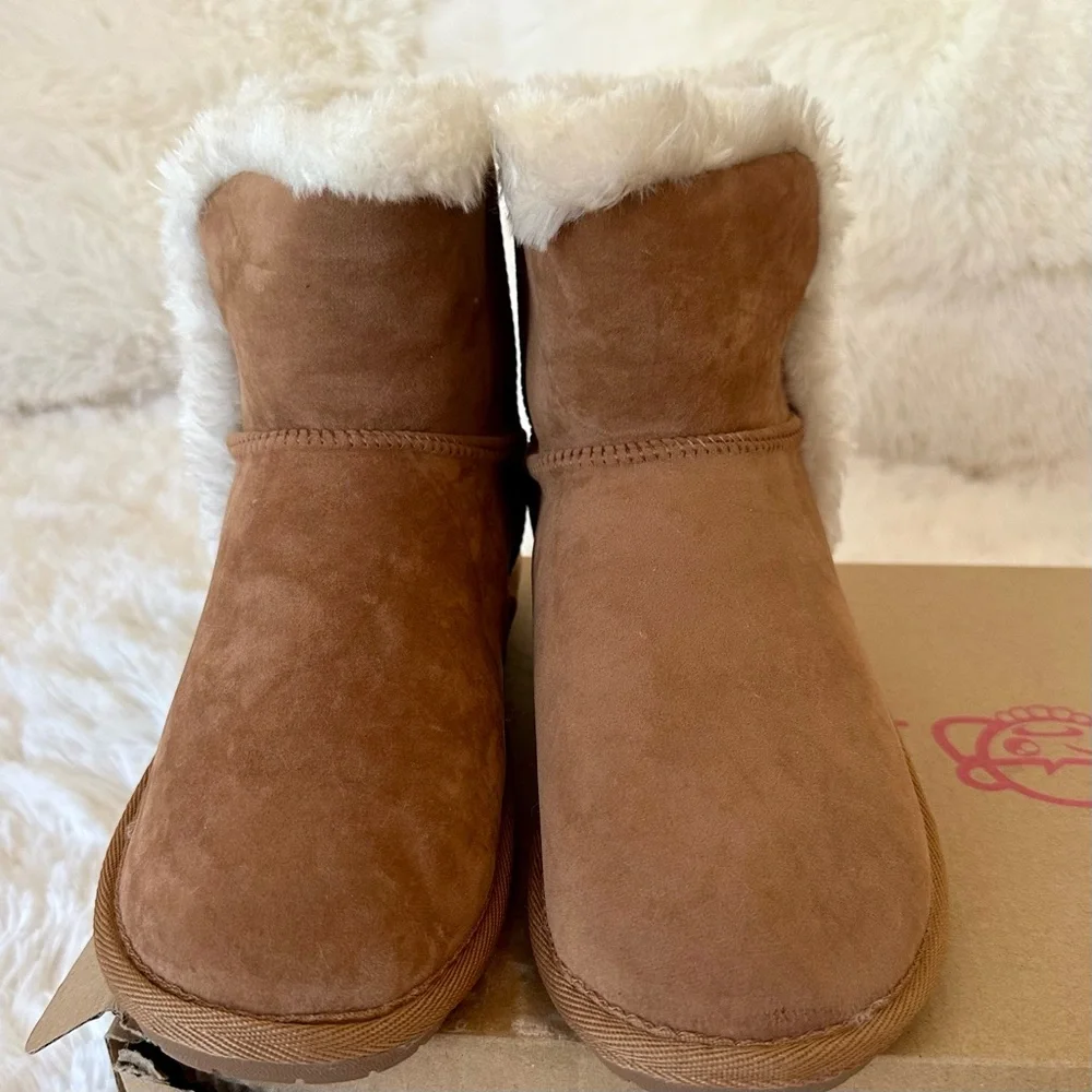 Sugar Polly Faux Suede Sherpa Winter Ankle Boots Chestnut Women’s Size 6 NWT